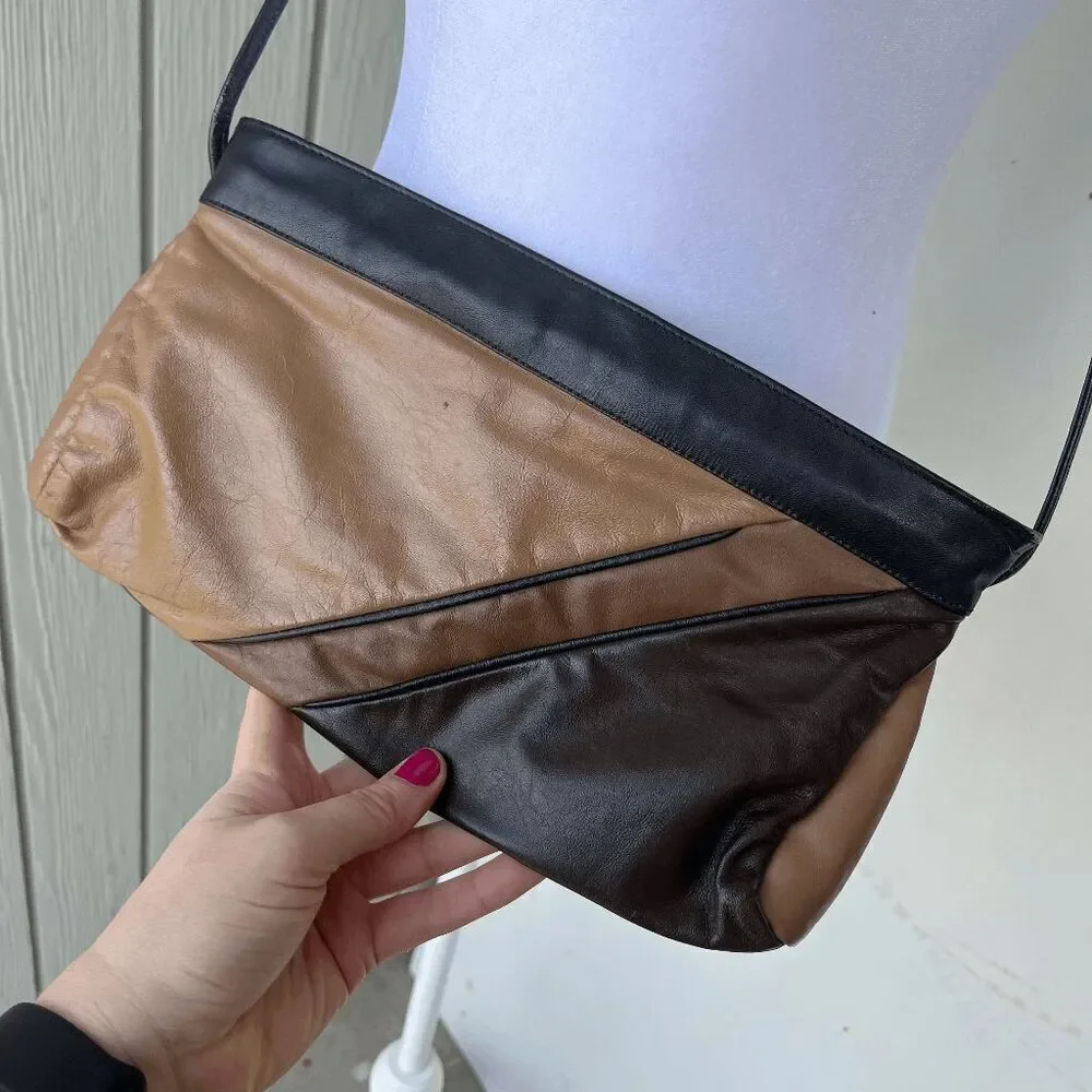 Vintage 70s Juliette Originals Leather Colorblock Crossbody Bag Purse - Picture 2 of 9